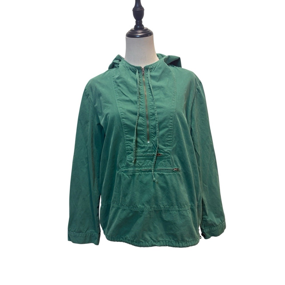J Crew Women's Shrunken Anorak Jacket‎ Green Cotton Hood utility Sz S Gorpcore